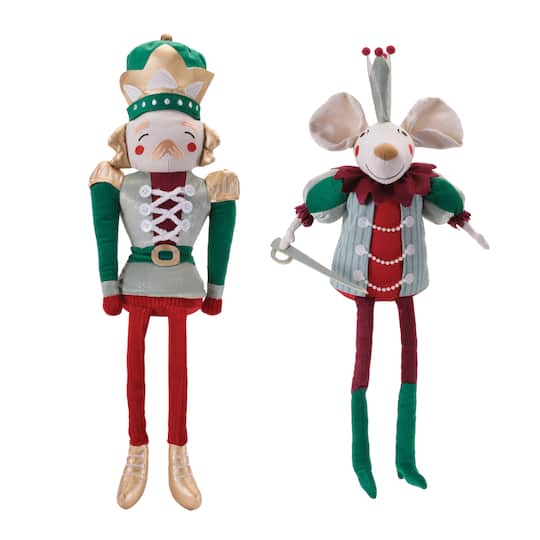 Melrose Plush Nutcracker & Mouse Figurines Set